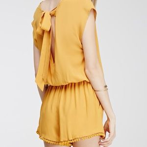 Forever 21 Women's Yellow Pom-trim Cutout Romper